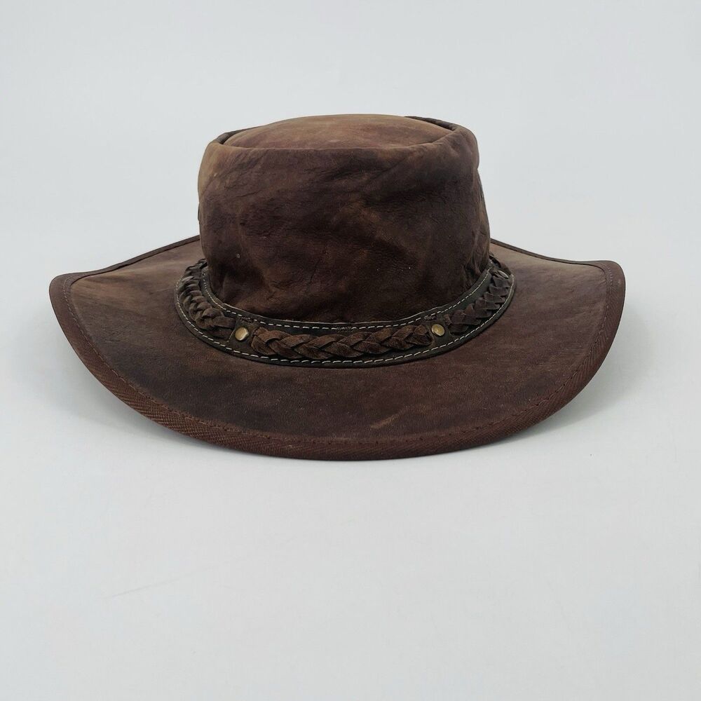 Barmah Hat 1018 Vtg Squashy Kangaroo Leather XL Brown Outback Bush Waterproof